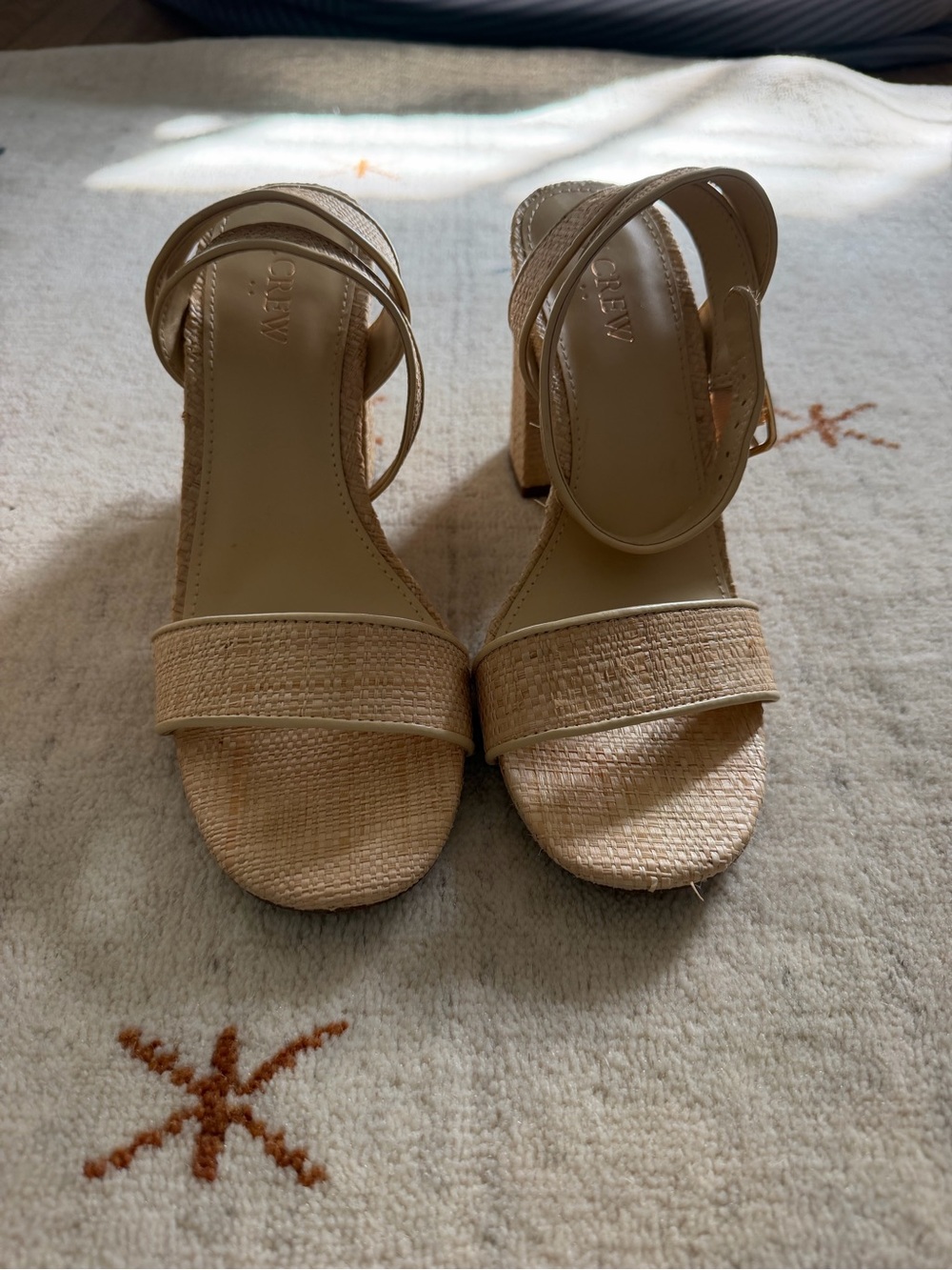J.Crew Raffia open toe block heels size 8